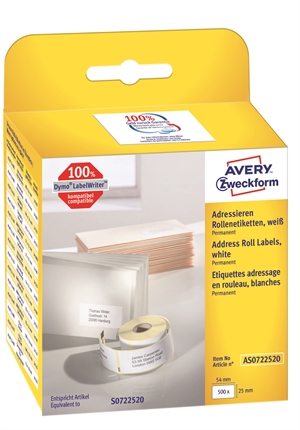 Avery Adressaufkleber auf Rolle, 54 x 25 mm, 500 Stück.